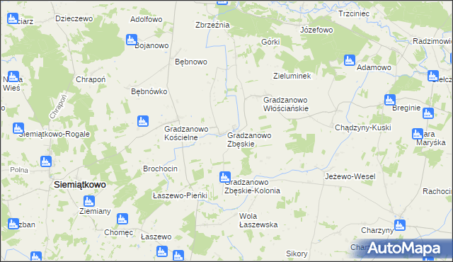 mapa Gradzanowo Zbęskie, Gradzanowo Zbęskie na mapie Targeo