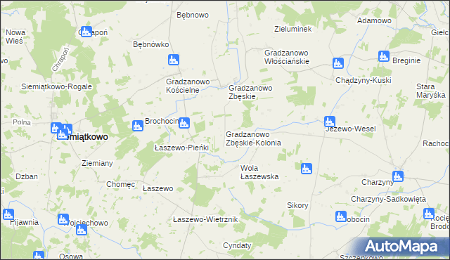 mapa Gradzanowo Zbęskie-Kolonia, Gradzanowo Zbęskie-Kolonia na mapie Targeo