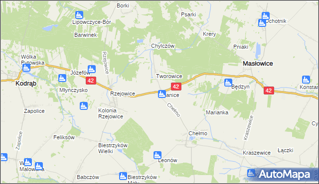 mapa Granice gmina Masłowice, Granice gmina Masłowice na mapie Targeo