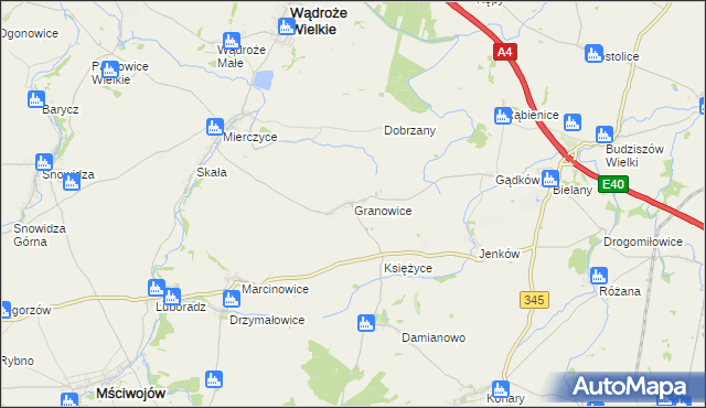 mapa Granowice, Granowice na mapie Targeo