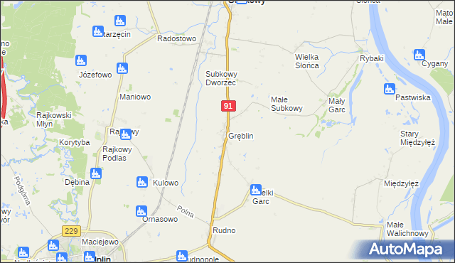 mapa Gręblin, Gręblin na mapie Targeo