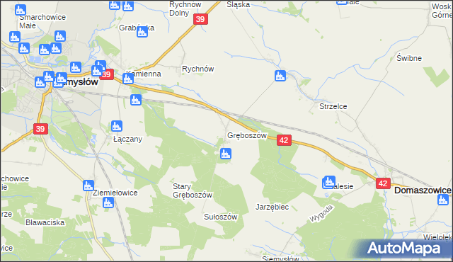 mapa Gręboszów gmina Domaszowice, Gręboszów gmina Domaszowice na mapie Targeo