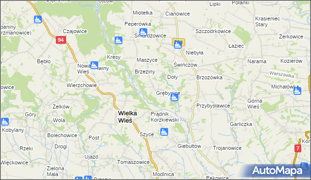 mapa Grębynice, Grębynice na mapie Targeo