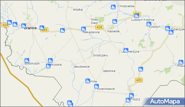 mapa Gródczany, Gródczany na mapie Targeo