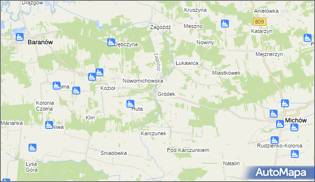 mapa Gródek gmina Baranów, Gródek gmina Baranów na mapie Targeo