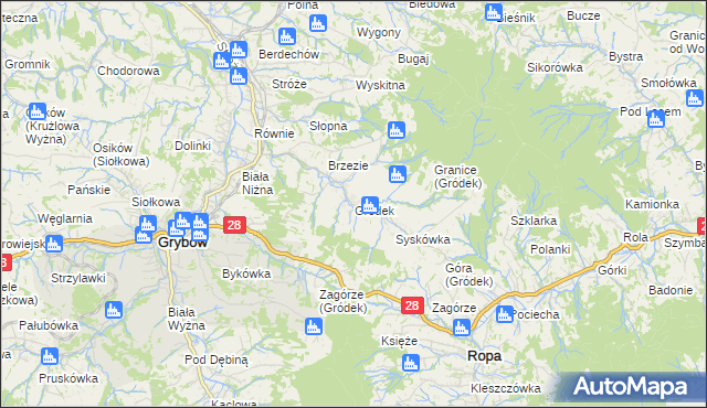 mapa Gródek gmina Grybów, Gródek gmina Grybów na mapie Targeo