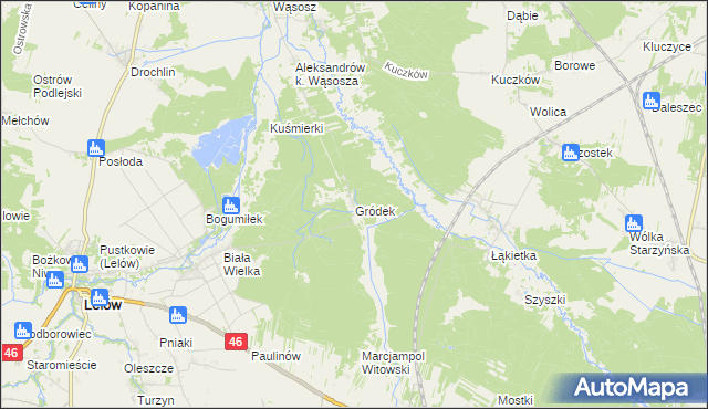 mapa Gródek gmina Lelów, Gródek gmina Lelów na mapie Targeo