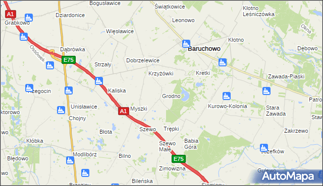 mapa Grodno gmina Baruchowo, Grodno gmina Baruchowo na mapie Targeo