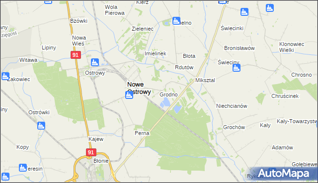 mapa Grodno gmina Nowe Ostrowy, Grodno gmina Nowe Ostrowy na mapie Targeo