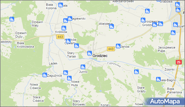 mapa Grodziec powiat koniński, Grodziec powiat koniński na mapie Targeo