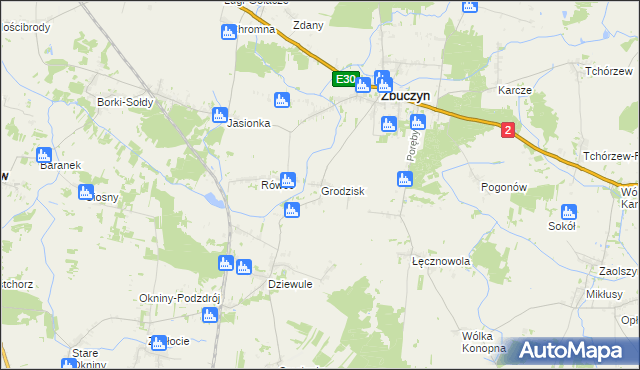 mapa Grodzisk gmina Zbuczyn, Grodzisk gmina Zbuczyn na mapie Targeo