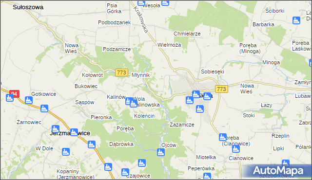 mapa Grodzisko gmina Skała, Grodzisko gmina Skała na mapie Targeo