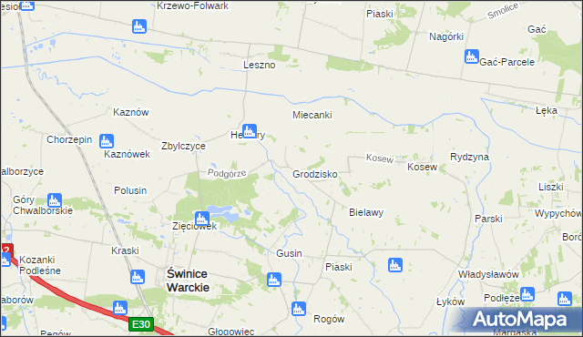 mapa Grodzisko gmina Świnice Warckie, Grodzisko gmina Świnice Warckie na mapie Targeo