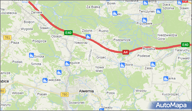 mapa Grojec gmina Alwernia, Grojec gmina Alwernia na mapie Targeo
