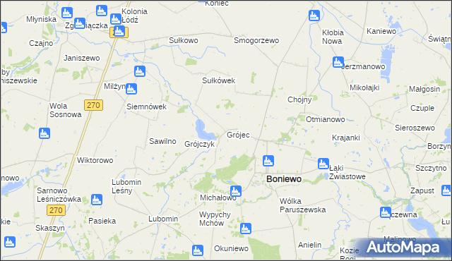 mapa Grójec gmina Boniewo, Grójec gmina Boniewo na mapie Targeo