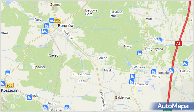 mapa Grojec gmina Boronów, Grojec gmina Boronów na mapie Targeo