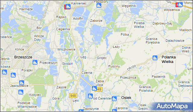 mapa Grojec gmina Oświęcim, Grojec gmina Oświęcim na mapie Targeo