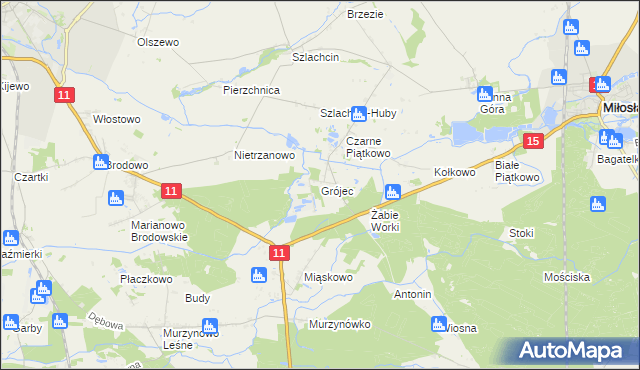 mapa Grójec gmina Środa Wielkopolska, Grójec gmina Środa Wielkopolska na mapie Targeo