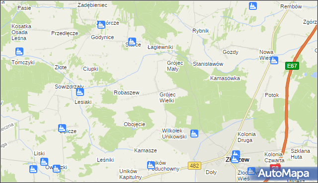 mapa Grójec Wielki gmina Złoczew, Grójec Wielki gmina Złoczew na mapie Targeo