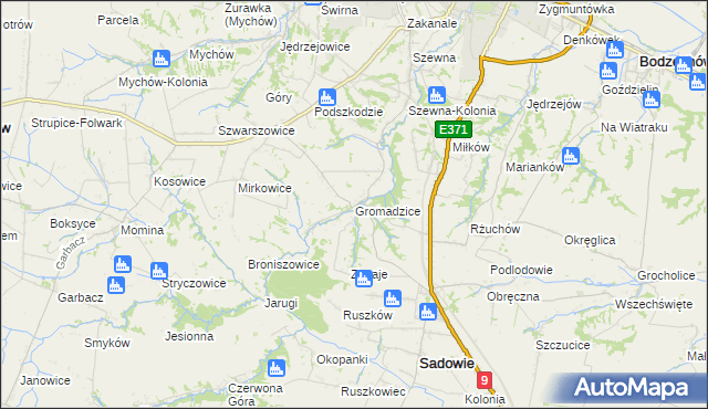 mapa Gromadzice gmina Bodzechów, Gromadzice gmina Bodzechów na mapie Targeo