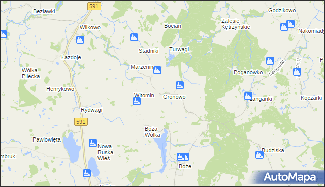 mapa Gronowo gmina Mrągowo, Gronowo gmina Mrągowo na mapie Targeo