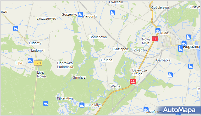 mapa Grudna gmina Rogoźno, Grudna gmina Rogoźno na mapie Targeo
