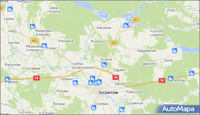 mapa Grudna gmina Szczerców, Grudna gmina Szczerców na mapie Targeo