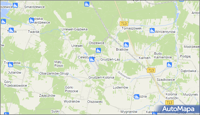 mapa Grudzeń-Las, Grudzeń-Las na mapie Targeo