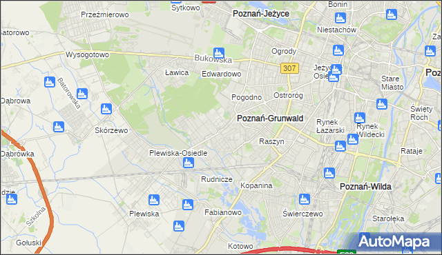 mapa Grunwald gmina Poznań, Grunwald gmina Poznań na mapie Targeo
