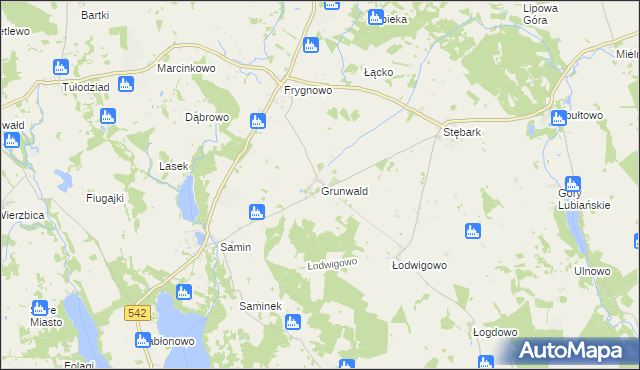 mapa Grunwald powiat ostródzki, Grunwald powiat ostródzki na mapie Targeo