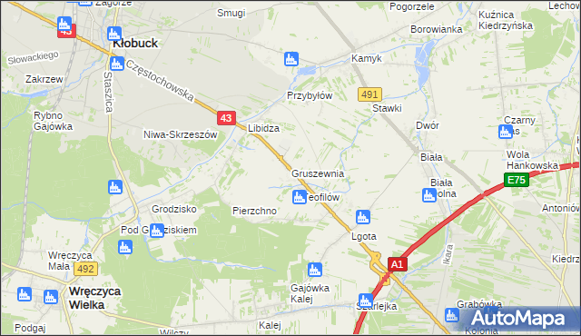 mapa Gruszewnia, Gruszewnia na mapie Targeo