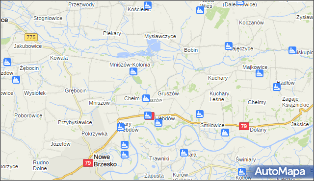 mapa Gruszów gmina Nowe Brzesko, Gruszów gmina Nowe Brzesko na mapie Targeo