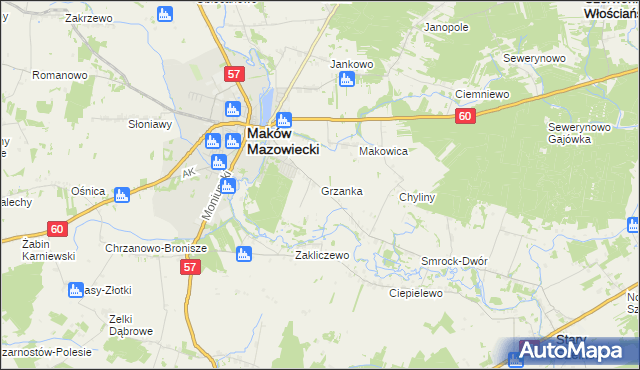 mapa Grzanka, Grzanka na mapie Targeo