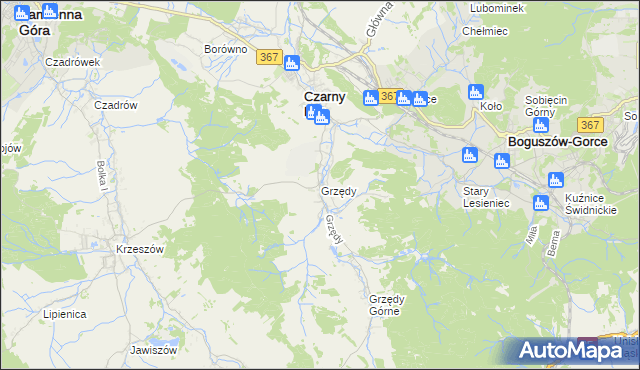 mapa Grzędy gmina Czarny Bór, Grzędy gmina Czarny Bór na mapie Targeo