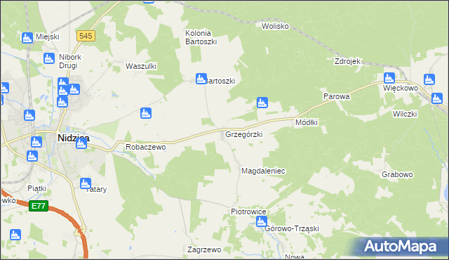 mapa Grzegórzki gmina Nidzica, Grzegórzki gmina Nidzica na mapie Targeo