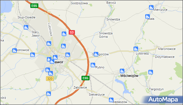 mapa Grzegorzów gmina Mściwojów, Grzegorzów gmina Mściwojów na mapie Targeo