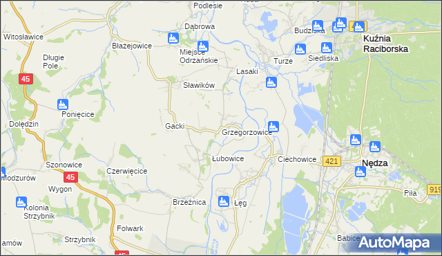 mapa Grzegorzowice gmina Rudnik, Grzegorzowice gmina Rudnik na mapie Targeo