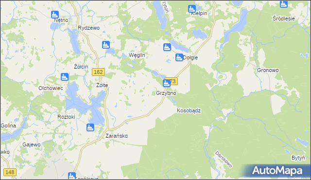 mapa Grzybno gmina Ostrowice, Grzybno gmina Ostrowice na mapie Targeo