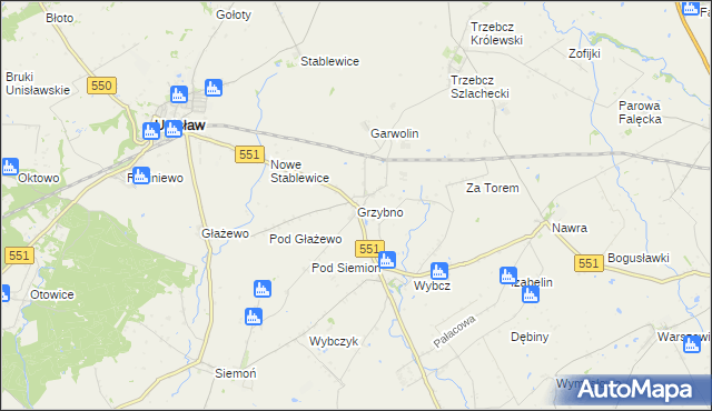 mapa Grzybno gmina Unisław, Grzybno gmina Unisław na mapie Targeo