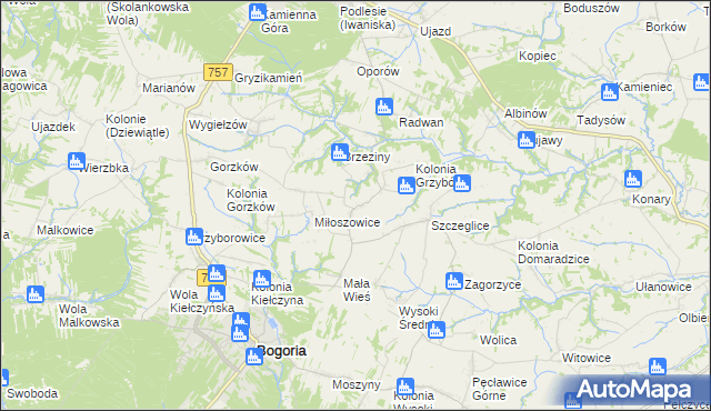 mapa Grzybów gmina Bogoria, Grzybów gmina Bogoria na mapie Targeo