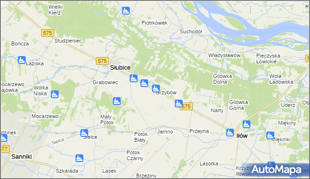 mapa Grzybów gmina Słubice, Grzybów gmina Słubice na mapie Targeo