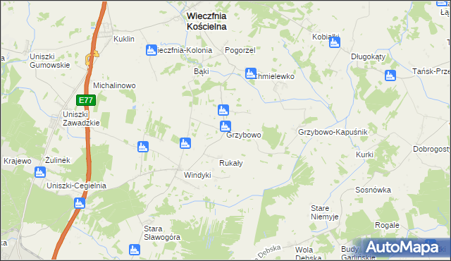 mapa Grzybowo gmina Wieczfnia Kościelna, Grzybowo gmina Wieczfnia Kościelna na mapie Targeo