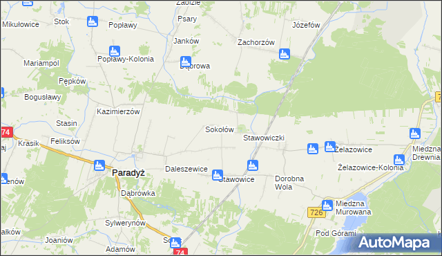 mapa Grzymałów gmina Paradyż, Grzymałów gmina Paradyż na mapie Targeo