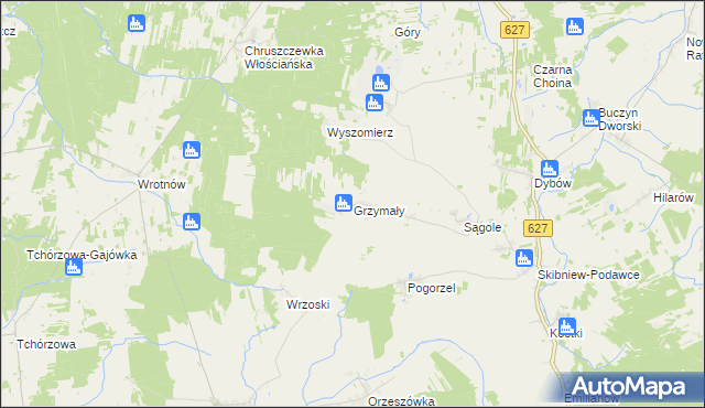 mapa Grzymały gmina Kosów Lacki, Grzymały gmina Kosów Lacki na mapie Targeo