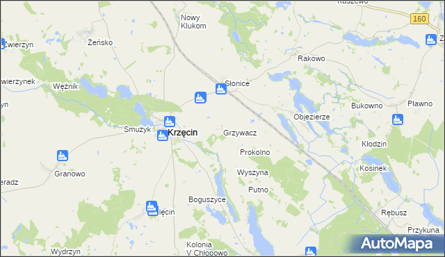 mapa Grzywacz gmina Krzęcin, Grzywacz gmina Krzęcin na mapie Targeo