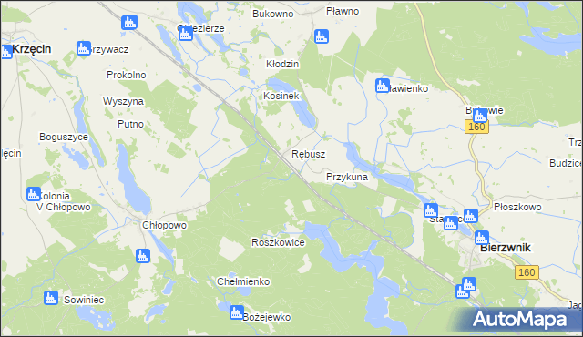 mapa Grzywna gmina Bierzwnik, Grzywna gmina Bierzwnik na mapie Targeo