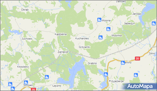 mapa Grzywnik gmina Borne Sulinowo, Grzywnik gmina Borne Sulinowo na mapie Targeo