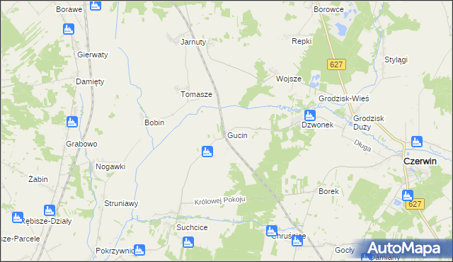 mapa Gucin gmina Czerwin, Gucin gmina Czerwin na mapie Targeo