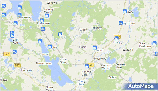 mapa Gucin gmina Łukta, Gucin gmina Łukta na mapie Targeo