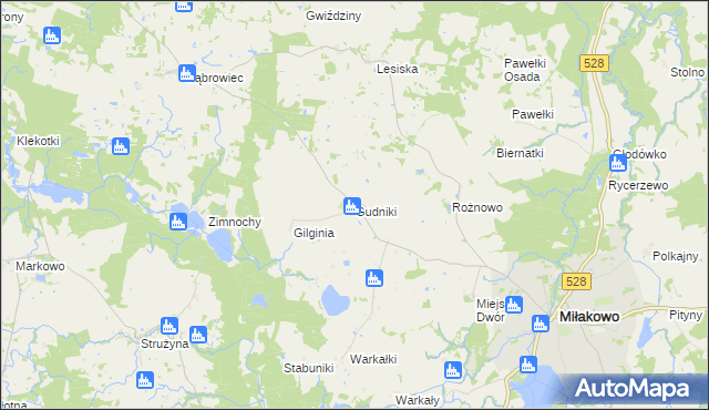 mapa Gudniki gmina Miłakowo, Gudniki gmina Miłakowo na mapie Targeo